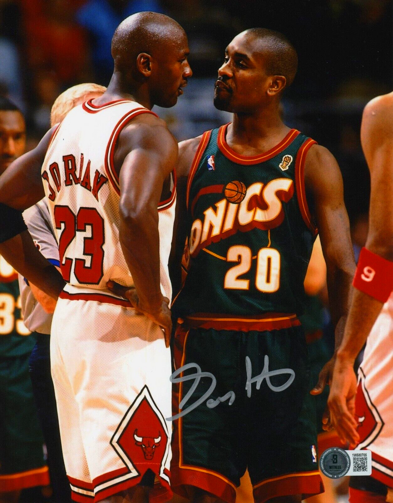Gary Payton Signed Seattle Supersonics 8x10 Photo Beckett Witness BAS COA #1