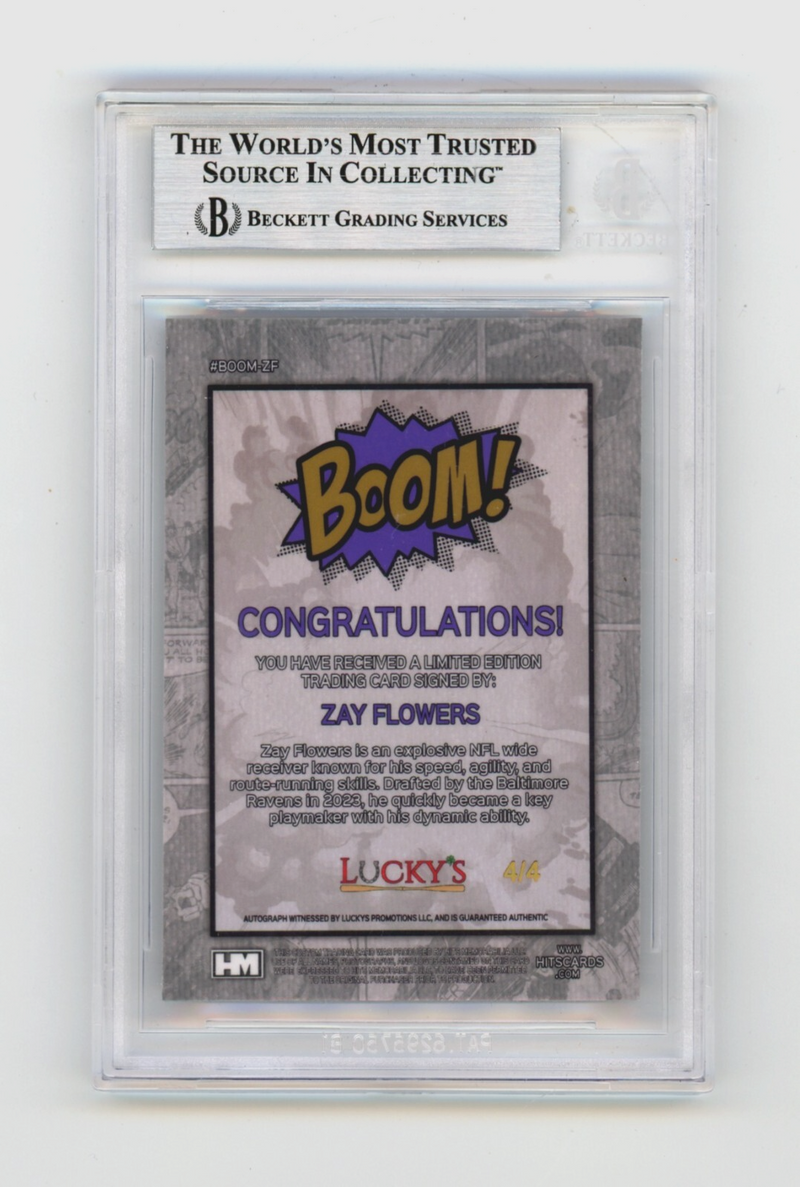 Zay Flowers 2024 Hits Memorabilia BOOM Purple JSY # 4/4 Signed BGS BAS Auto