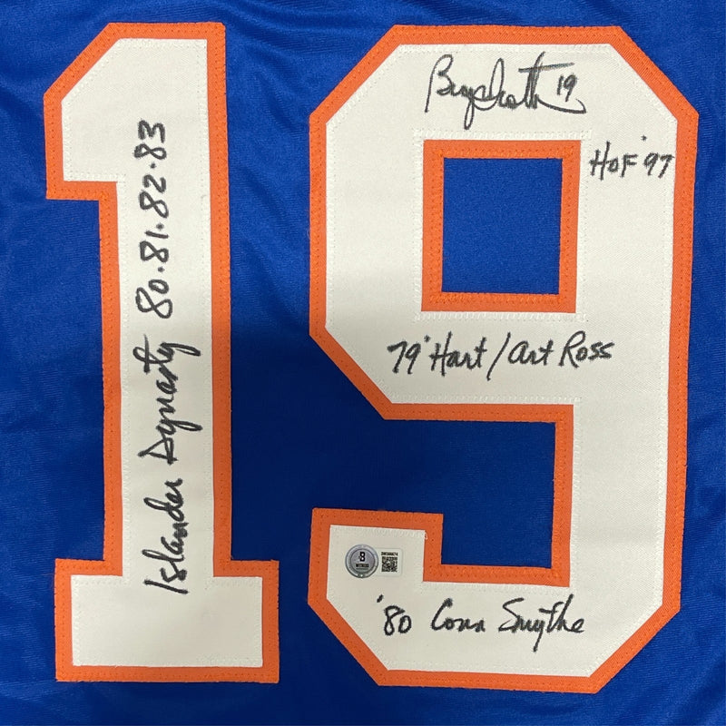 Bryan Trottier Signed Islanders Custom Jersey w/ 5 Insc Beckett Witness BAS COA
