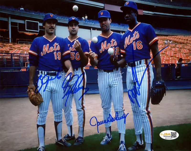 Gooden Darling Ojeda Fernandez Mets Starting Four Signed 8x10 Photo JSA Wit. COA