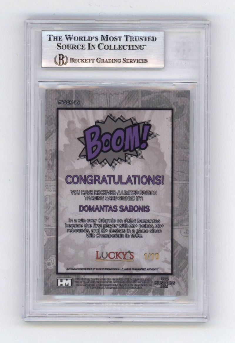 Domantas Sabonis 2024 Hits Memorabilia BOOM Silver /10 Signed BGS BAS Auto Kings