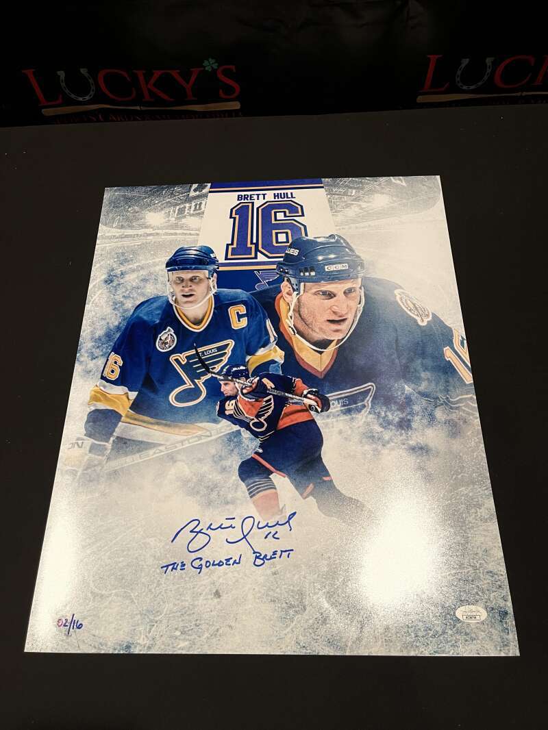 Brett Hull Signed 16x20 Photo Comp LE/16 JSA COA The Golden Brett Blues