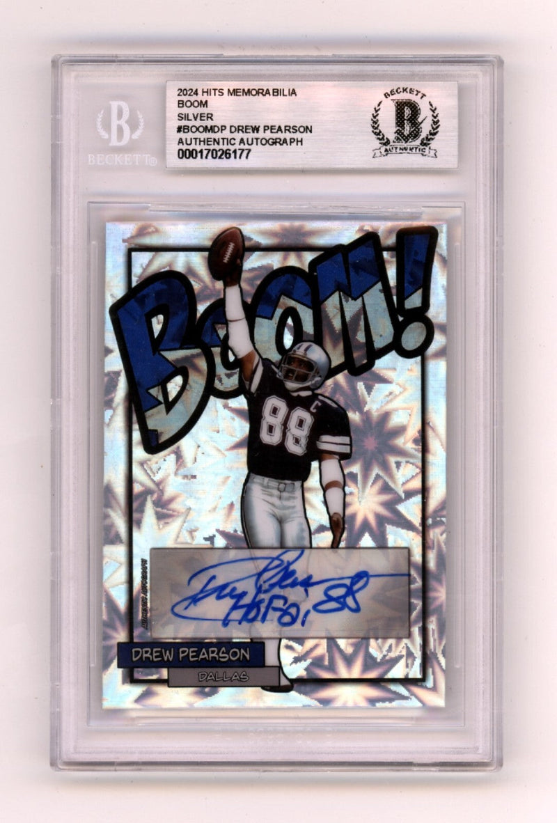 Drew Pearson 2024 Hits Memorabilia BOOM Silver Signed BGS BAS Auto HOF 21 Insc.