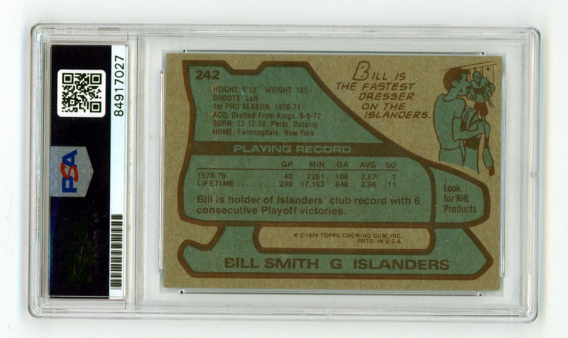 Billy Smith 1979-80 Topps #242 Signed PSA Authentic Auto Blue Islanders HOF