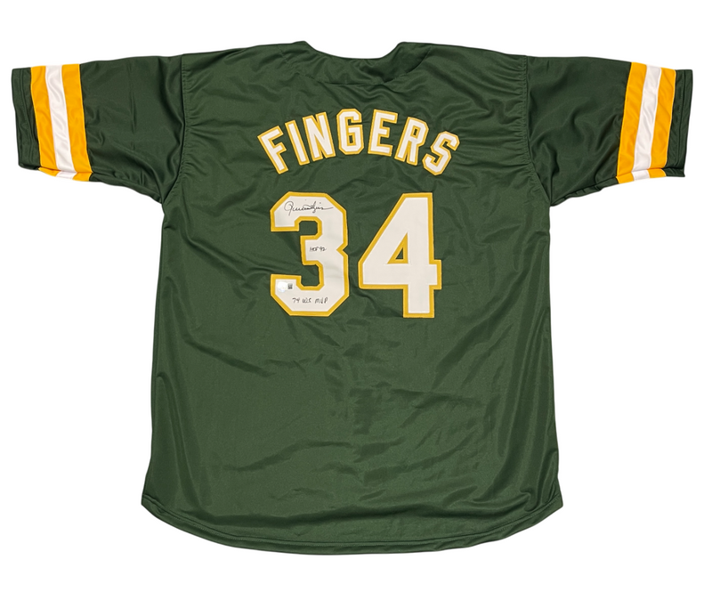 Rollie Fingers Signed Oakland Custom Jersey w/ 2 Insc Beckett Witness BAS COA