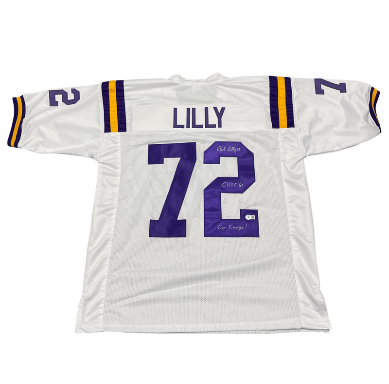 Bob Lilly Signed TCU Custom Jersey w/ 2 Ins Beckett Witness BAS COA