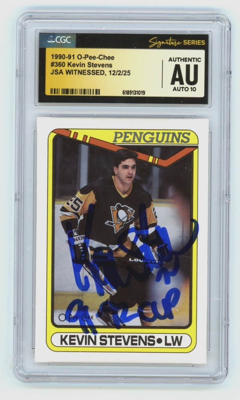 Kevin Stevens 1990-91 O-Pee-Chee OPC Signed RC w/ Insc JSA CGC Authentic 10 Auto