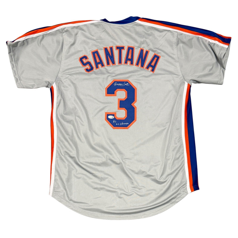 Rafael Santana Signed New York Mets Custom Jersey w/ 86 WS Champ JSA Witness COA