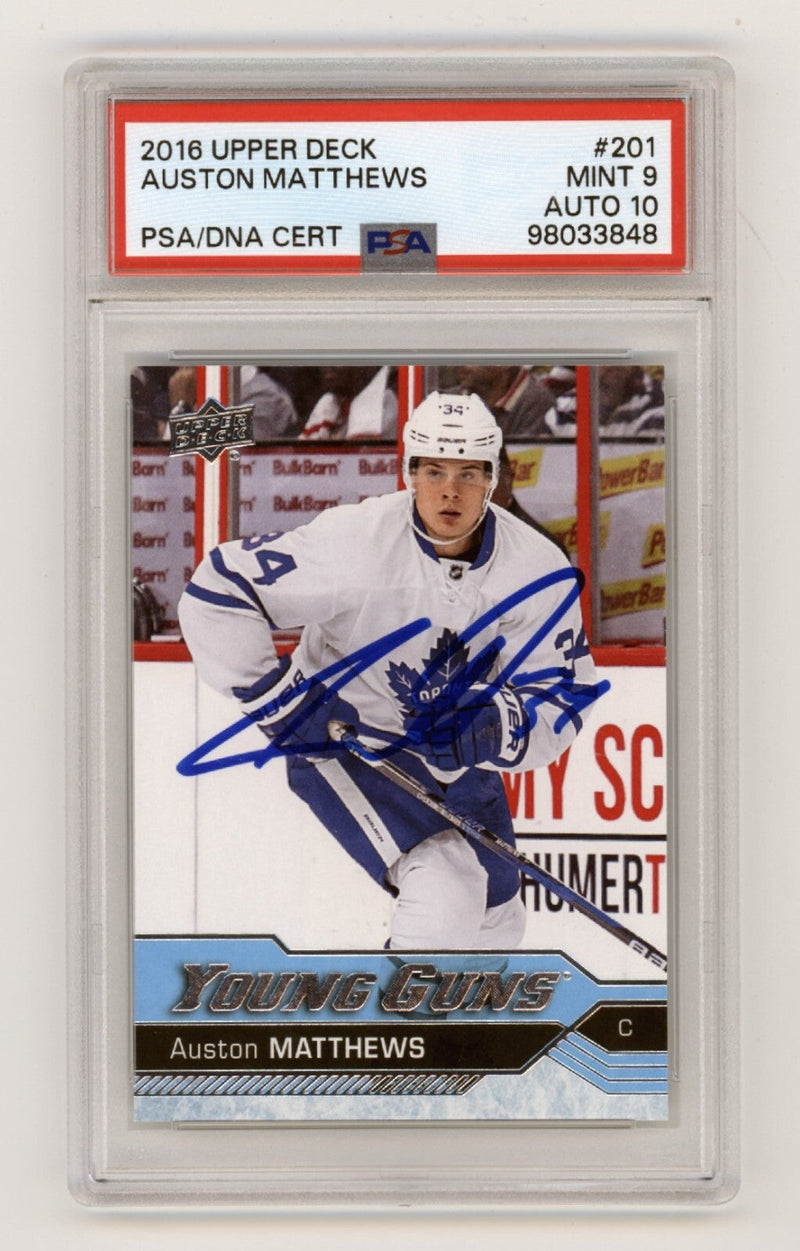 Auston Matthews 2016-17 Upper Deck 201 Young Guns Rookie RC Signed PSA 9 Auto 10
