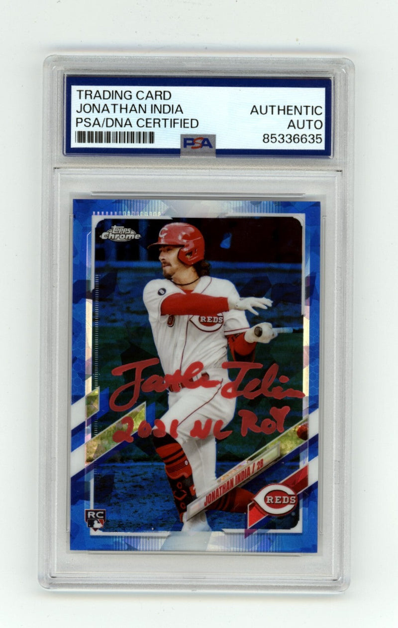 Jonathan India 2021 Topps Chrome Sapphire Update US286 Signed RC w/ ROY PSA Auto