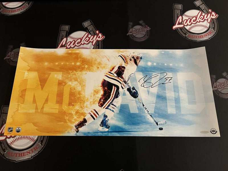 Connor McDavid Signed 12x26 Photo "Fire Speed" Upper Deck UDA COA Oilers A