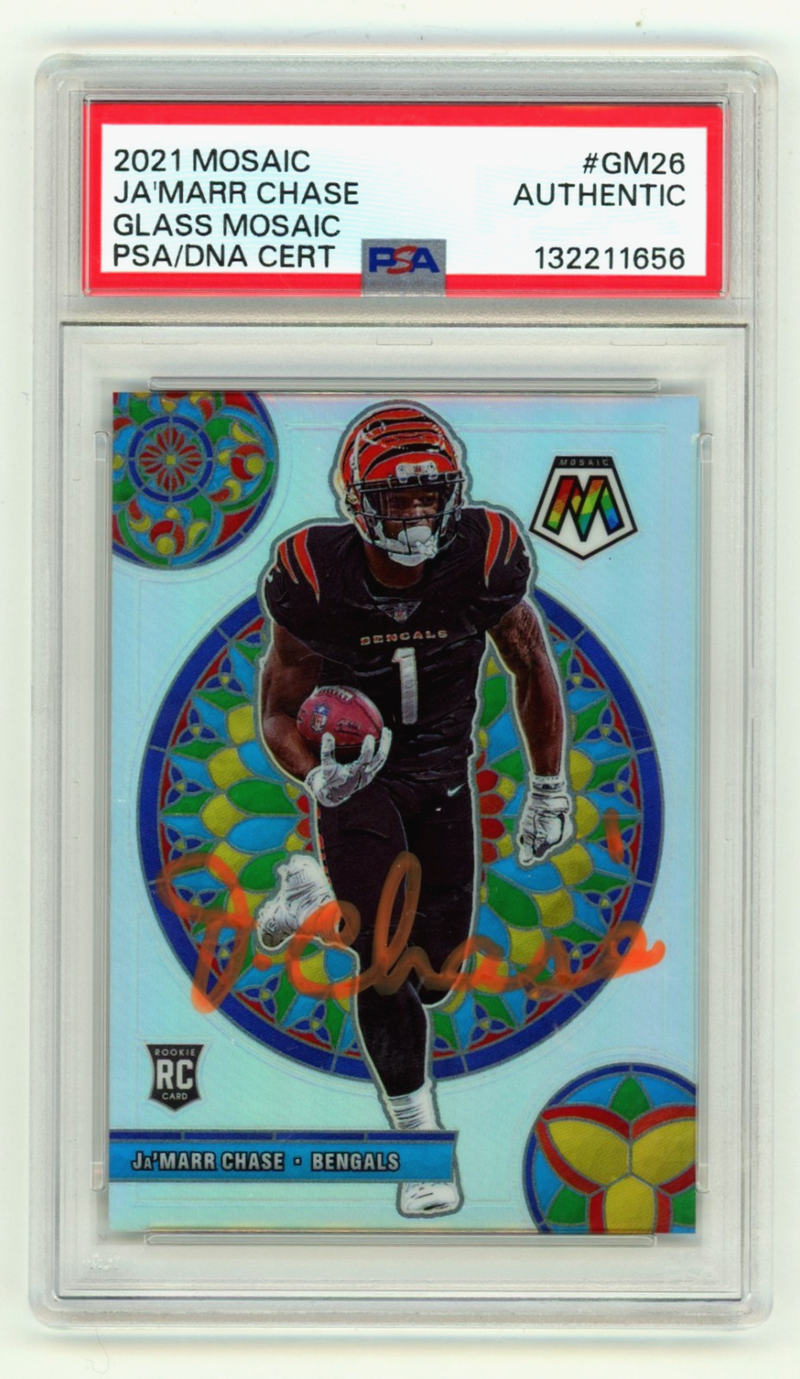 Ja'Marr Chase 2021 Panini Glass Mosaic Case Hit SSP Signed Rookie RC PSA Auto