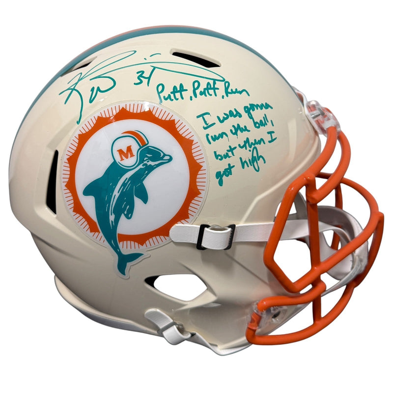 Ricky Williams Signed Dolphins Retro FS Full Size Helmet w/ Weed Inscs JSA W COA