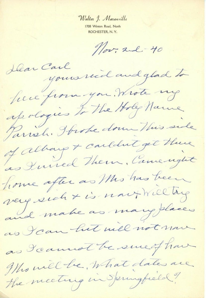 Rabbit Maranville Signed Autographed Handwritten Letter HOF