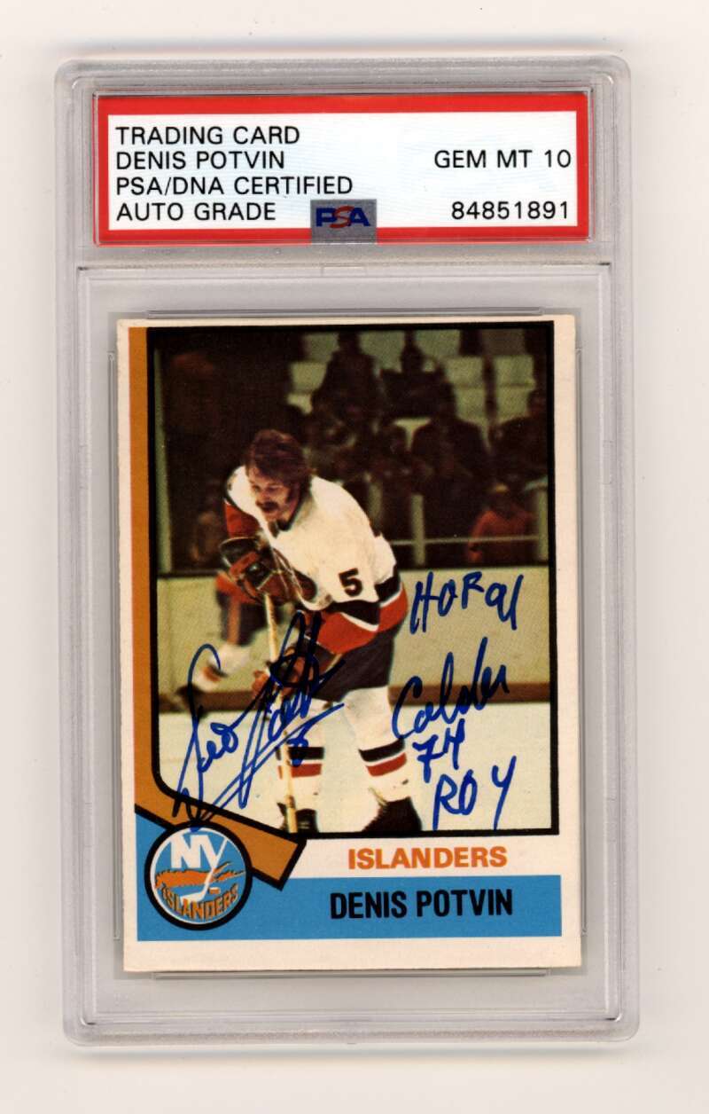 Dennis Potvin 1974-75 O-Pee-Chee OPC 195 RC w/ HOF + ROY Ins Signed PSA 10 Auto