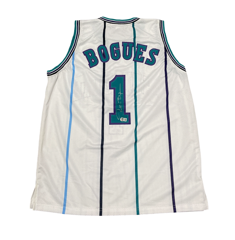 Muggsy Bogues Signed Hornets Custom White Jersey Beckett Witness BAS COA