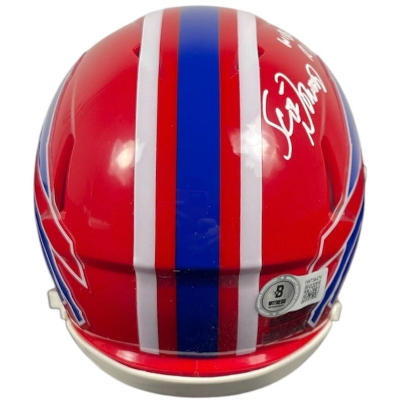 Scott Norwood Signed Bills TB Mini Helmet w/ Wide Right Beckett Wit BAS COA
