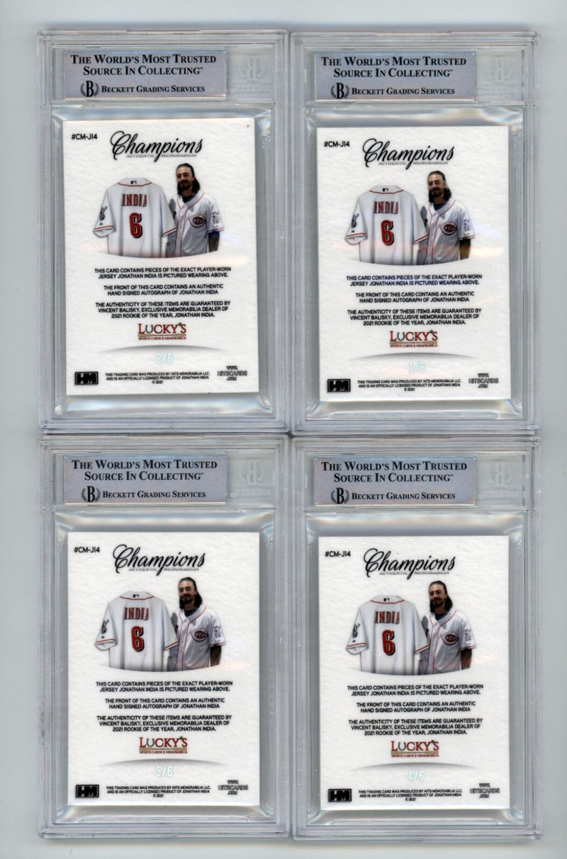 Jonathan India 2021 Hits Memorabilia Champions Ice Patch Auto RC #/6 BGS