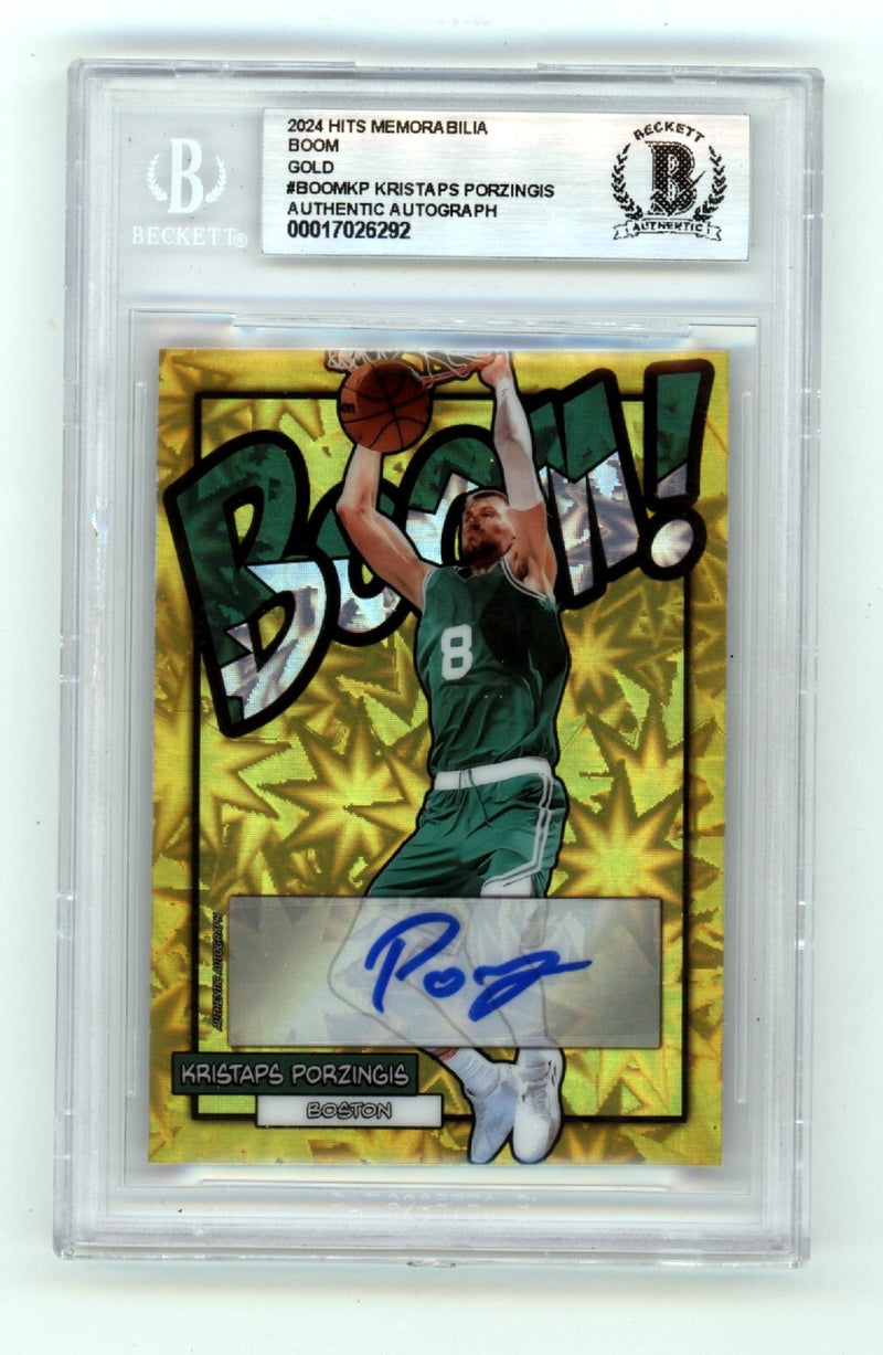 Kristaps Porzingis 2024 Hits Memorabilia BOOM Gold JSY #8/10 Signed BGS BAS Auto