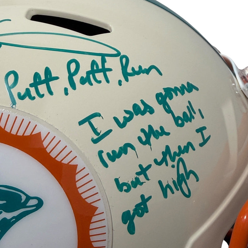 Ricky Williams Signed Dolphins Retro FS Full Size Helmet w/ Weed Inscs JSA W COA