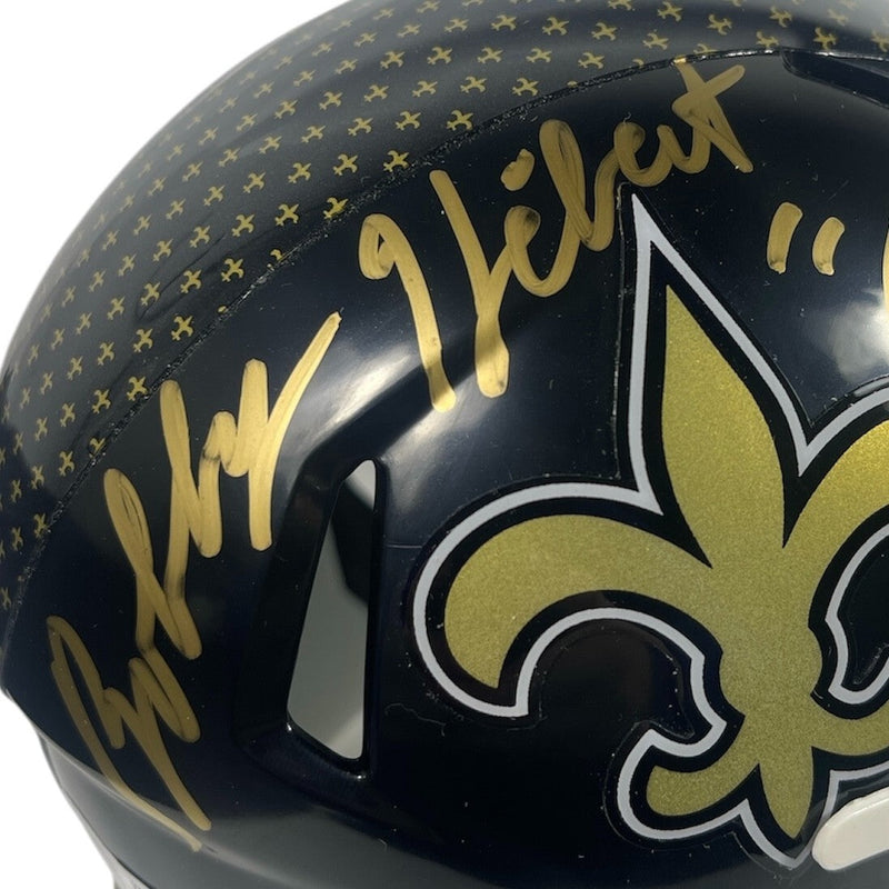 Bobby Hebert Signed Saints Alt Mini Helmet Cajun Cannon Beckett Witness BAS COA