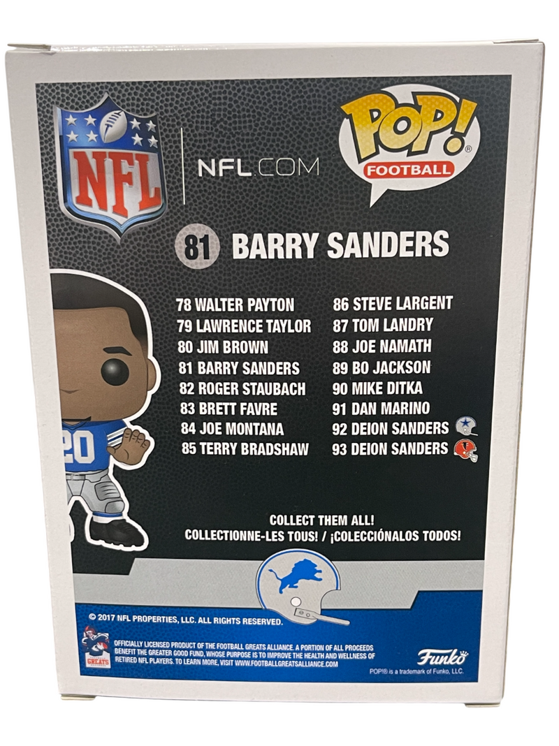 Barry Sanders Signed Detroit Lions NFL Funko Pop #81 Beckett Witness BAS COA