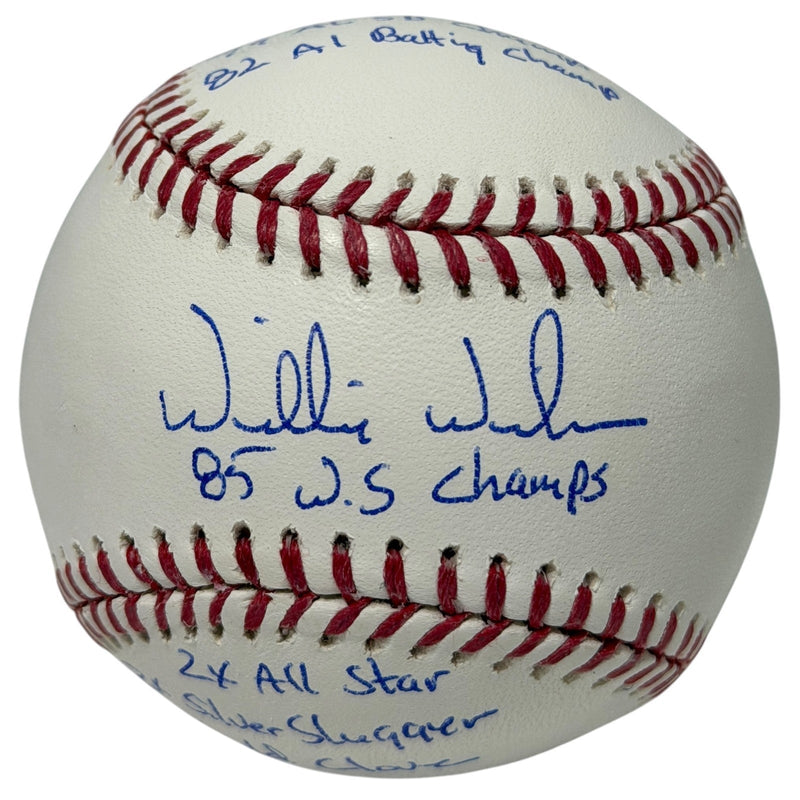 Willie Wilson Signed Autographed ROMLB Baseball w/ 6x Stat Insc JSA Witness COA