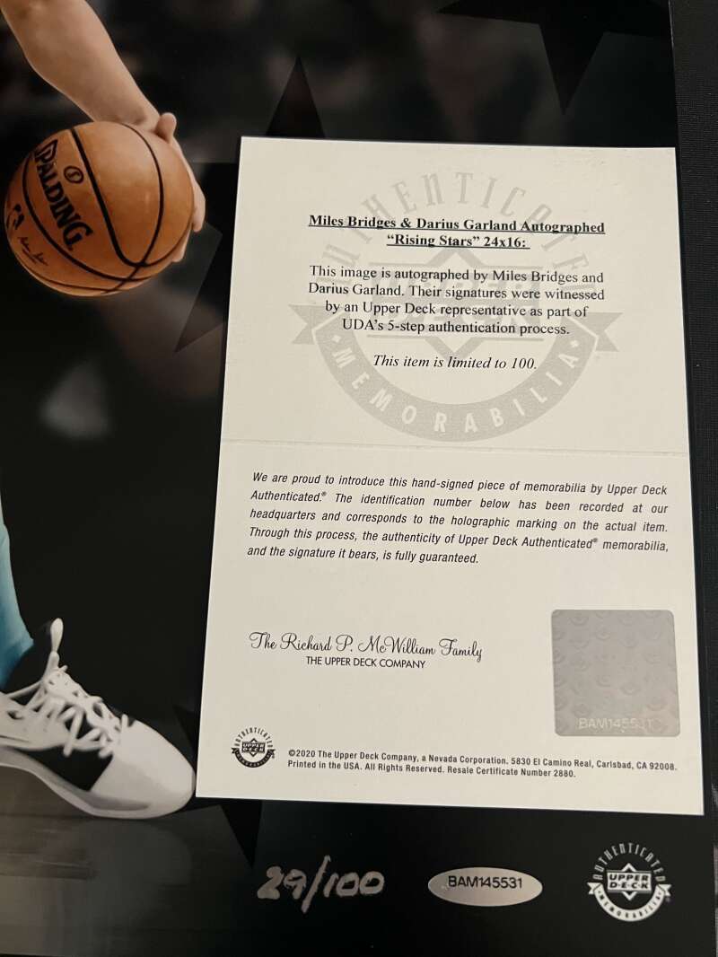 Darius Garland & Miles Bridges Signed 24x16 Photo Rising Stars /100 UDA COA