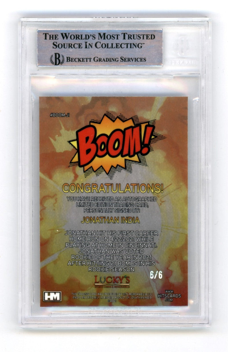 Jonathan India 2022 Hits Memorabilia BOOM Silver #/6 RC Signed BGS BAS Auto Reds