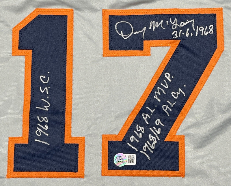 Denny McLain Signed Tigers Custom Grey Jersey w/ 4 Insc Beckett Wit BAS COA