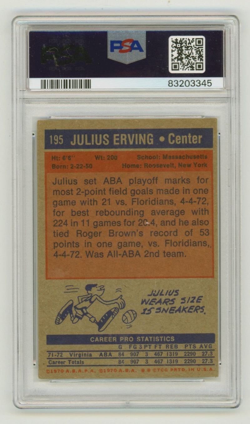 Julius Erving 1972-73 Topps #195 Signed RC w/ HOF 1993 Insc. PSA 3 Auto 10