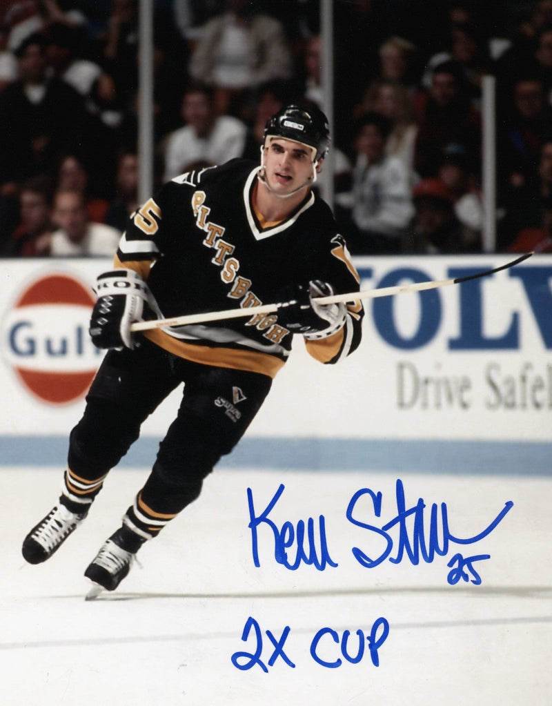 Kevin Stevens Signed Autographed Penguins 8x10 Photo w/ 2x Cup LSCM COA #3