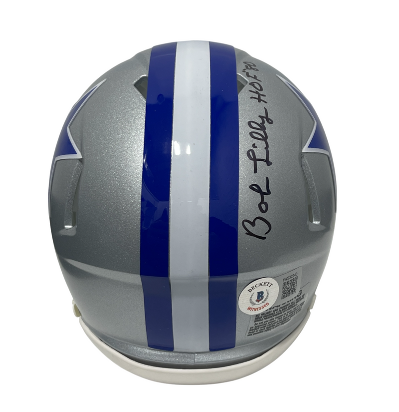Bob Lilly Signed TB 64-66 Cowboys Mini Helmet w/ 4 Ins Beckett Witness BAS COA