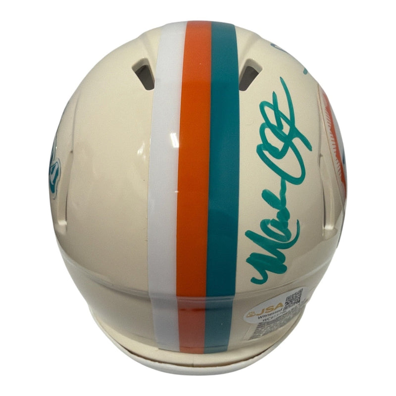 Mark Clayton & Mark Duper Dual Signed Dolphins Retro Mini Helmet JSA Witness COA