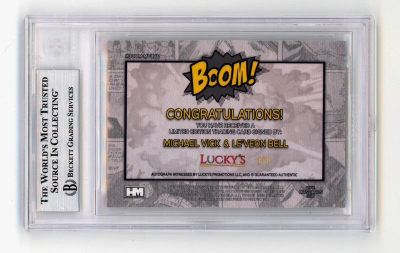 Michael Vick & Le'Veon Bell 2024 Hits Memorabilia BOOM Super 1/1 Signed BGS Auto