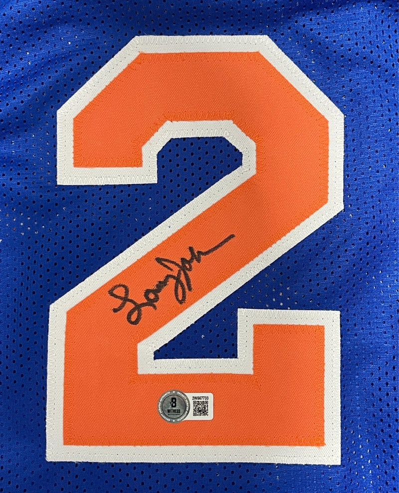 Larry Johnson Signed New York Knicks Custom Jersey Beckett Witness BAS COA