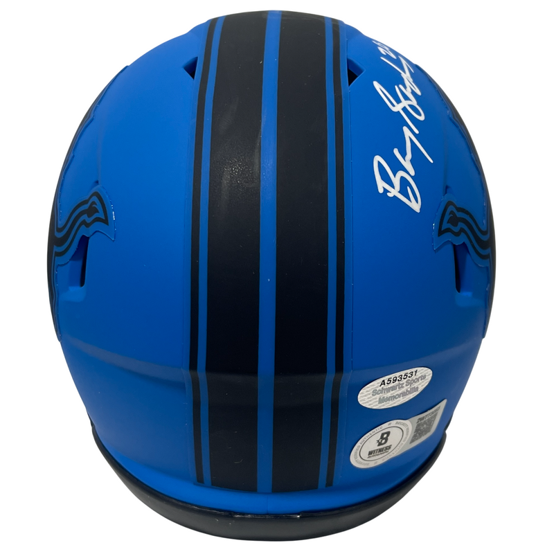 Barry Sanders Signed Detroit Lions Rave Mini Helmet Beckett Witness BAS COA