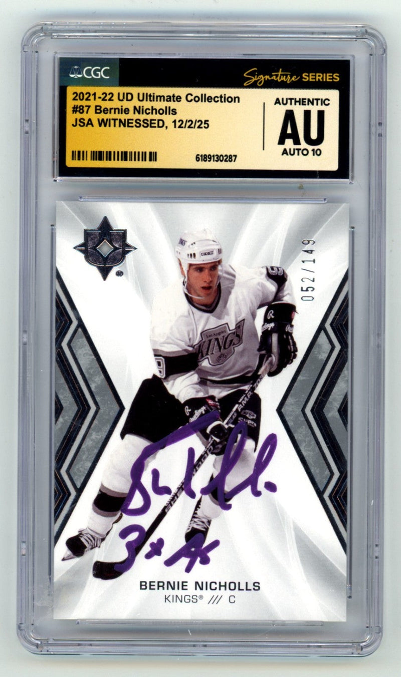 Bernie Nicholls 2021-22 Ultimate Collection Signed w/ Insc. /149 JSA CGC 10 Auto