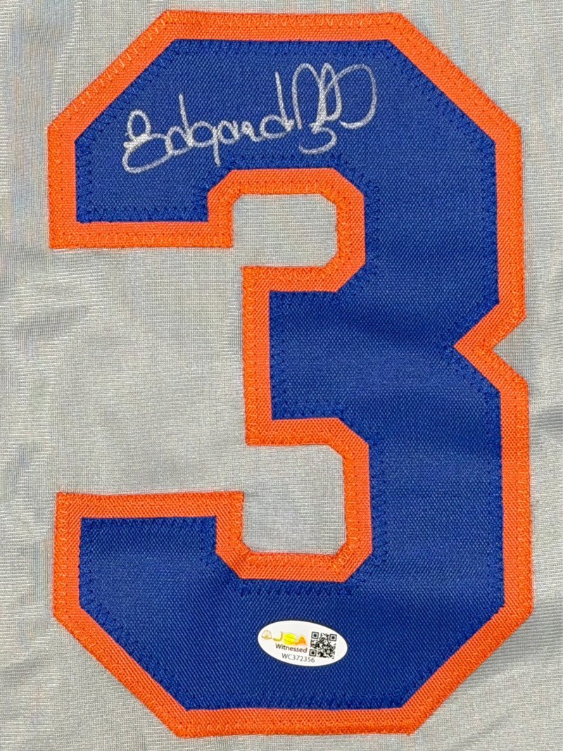 Edgardo Alfonzo Signed New York Mets Custom Grey Jersey JSA Witness COA