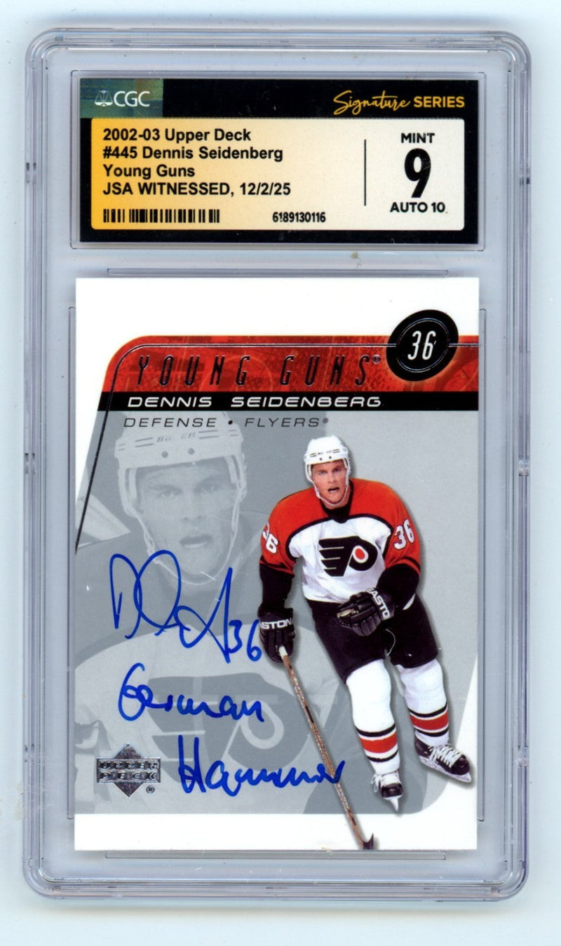 Dennis Seidenberg 2002-03 UD Young Guns RC w/ Ins Signed JSA CGC 9 10 Auto