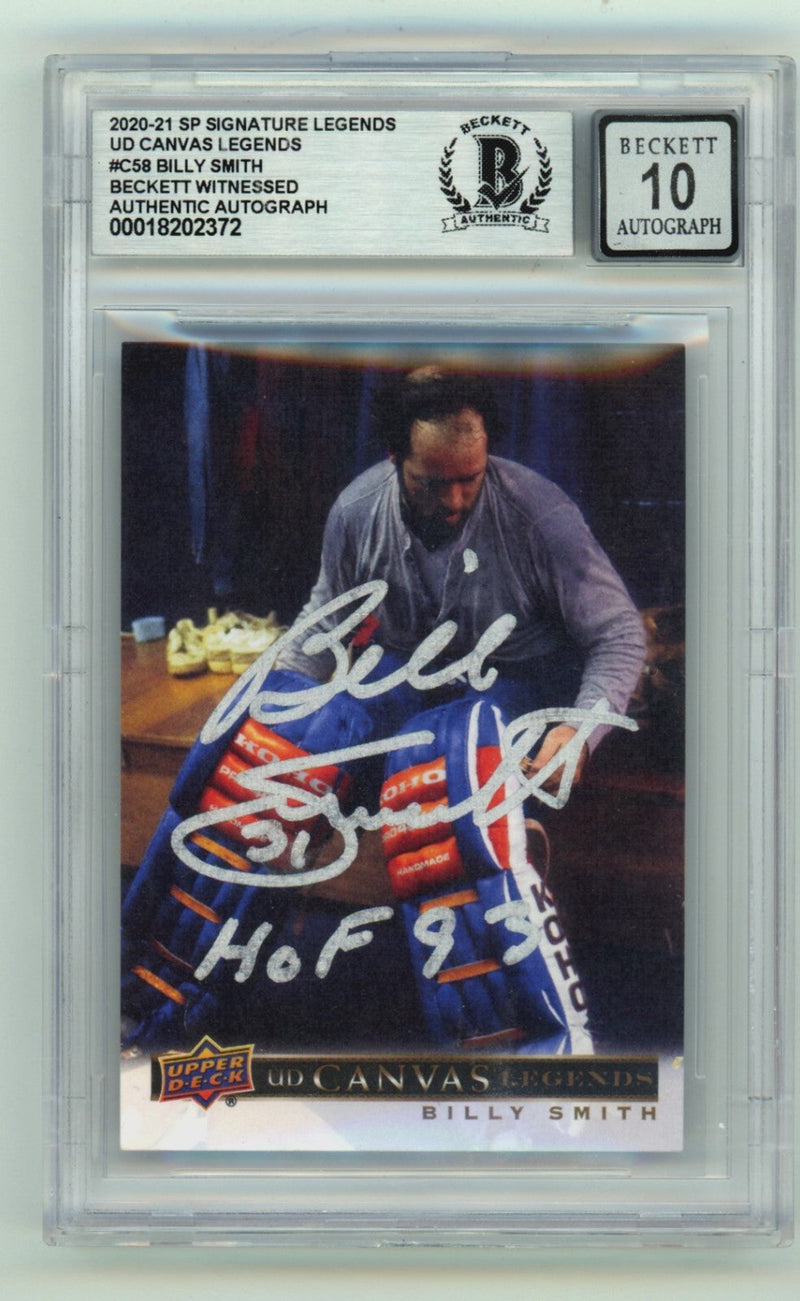 Billy Smith 2020-21 SP Signature UD Canvas Legends Signed w/ HOF 93 BGS 10 Auto