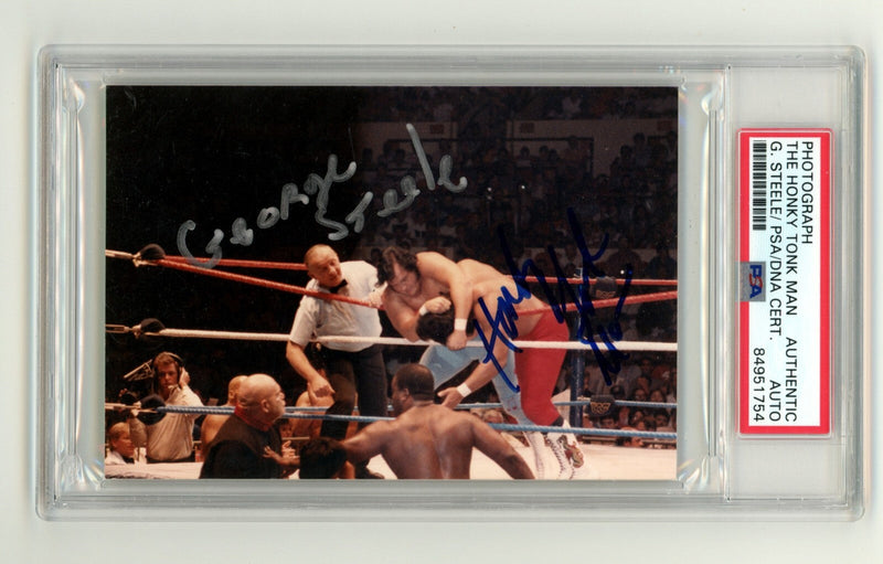 Honky Tonk Man & George Steele Dual Signed Original Vintage Photo PSA DNA Auth.