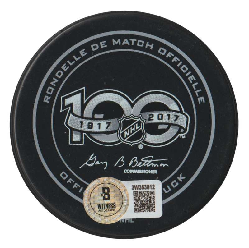 Billy Smith Signed NHL 100th Official Game Puck w/ NHL 100 Beckett Wit BAS COA
