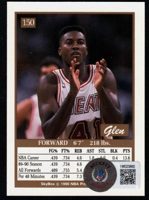 Glen Rice 1990-91 Skybox #150 Rookie RC Signed Auto Beckett Witness BAS COA