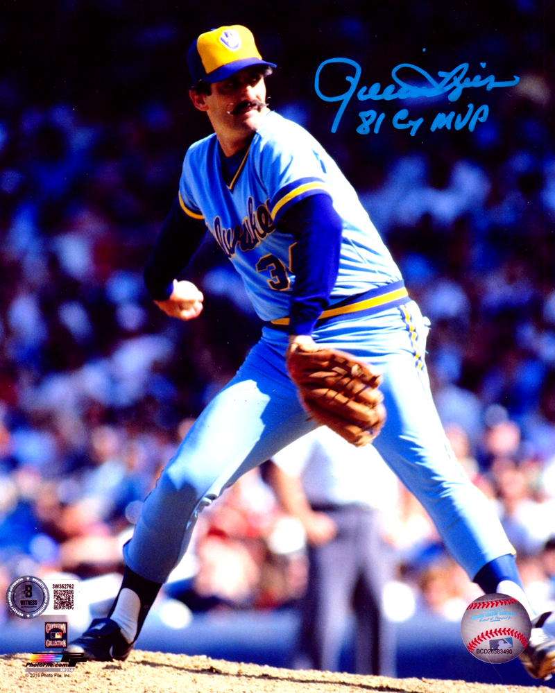 Rollie Fingers Signed Brewers 8x10 Photo File w/ 81 CY MVP Beckett BAS Wit COA