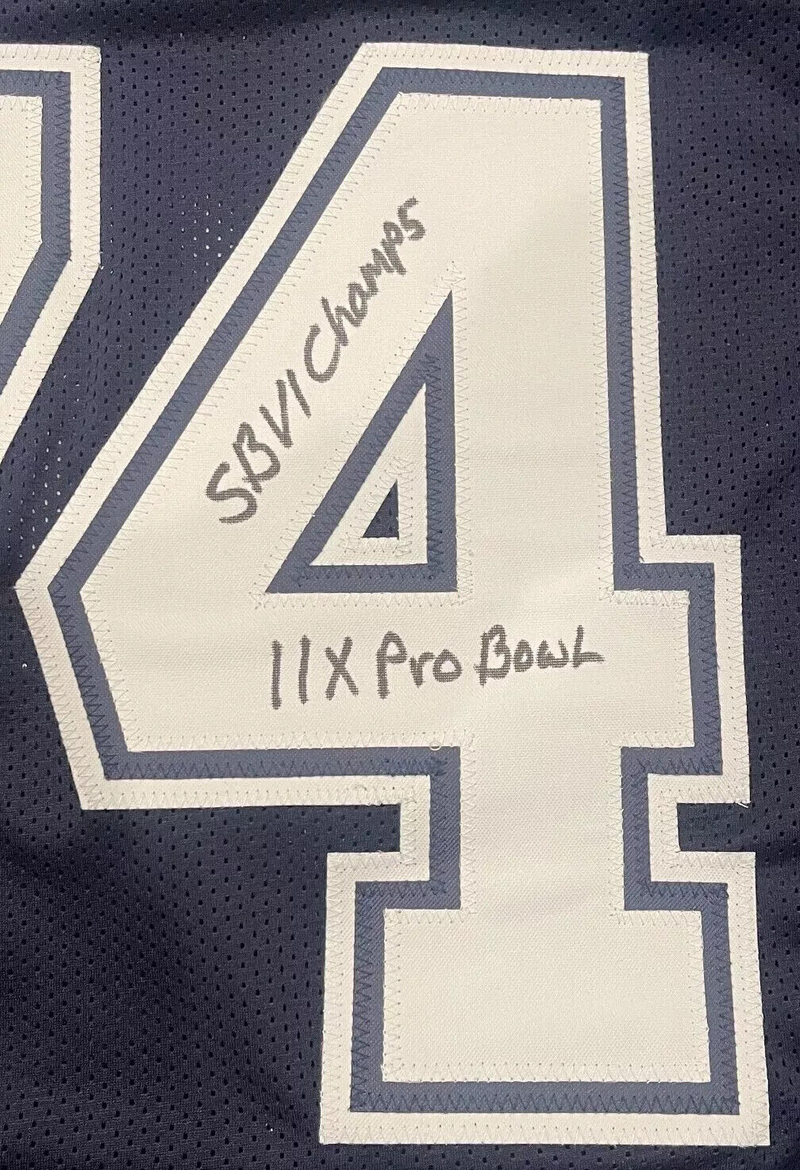 Bob Lilly Signed Dallas Cowboys Navy Custom Jersey w/ 4 Ins Beckett Wit BAS COA