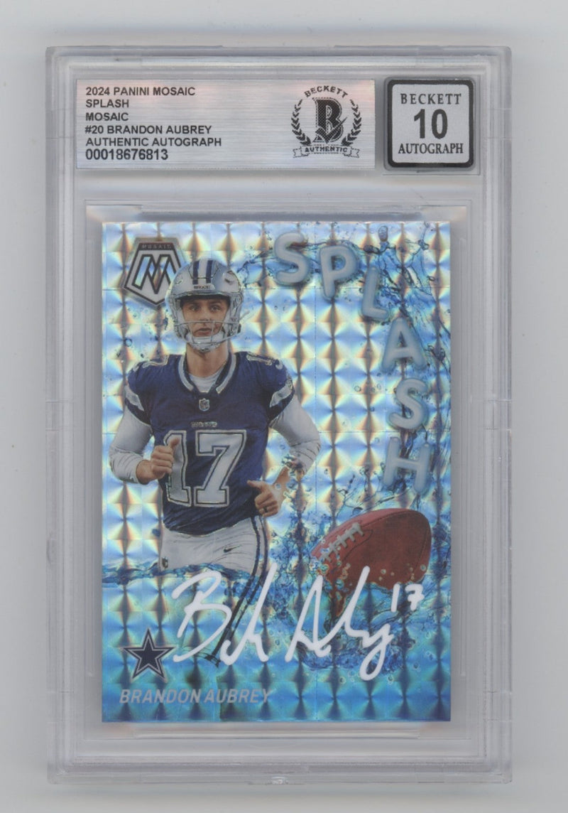 Brandon Aubrey 2024 Panini Mosaic Splash Signed Beckett BGS 10 Auto Cowboys
