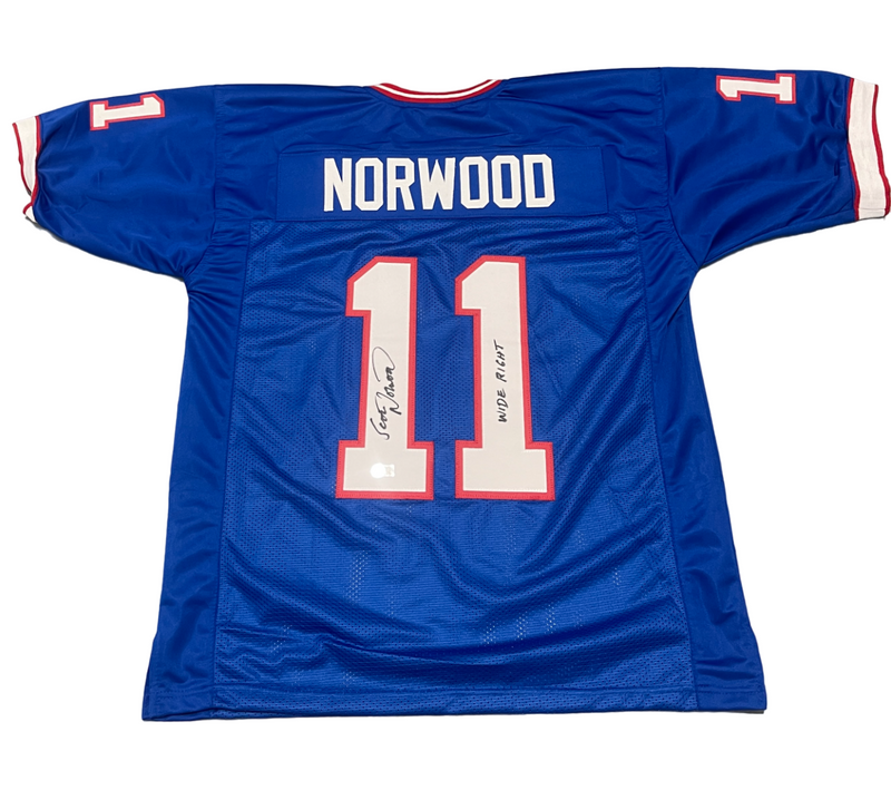 Scott Norwood Signed Buffalo Bills Custom Jersey w/ Wide Right Beckett W BAS COA