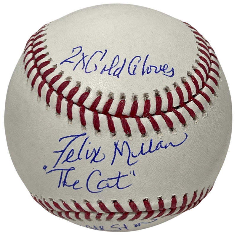 Felix Millan Signed Autographed ROMLB Baseball w/ 3x Ins Beckett Witness BAS COA