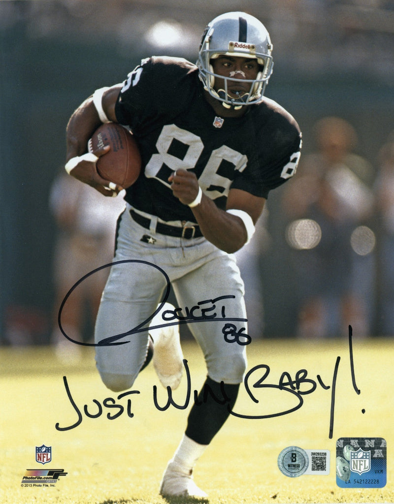 Rocket Ismail Signed Raiders 8x10 Photo w/ Just Win Baby Beckett Witness BAS COA